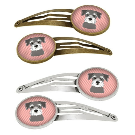 checkerboard pink schnauzer set of 4 barrettes hair clips bb1206hcs4