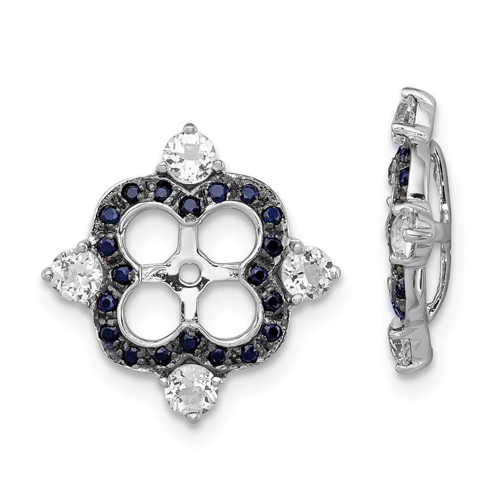 FB Jewels Solid Sterling Silver Rhodium-Plated Black Sapphire & White Topaz Post Earrings 