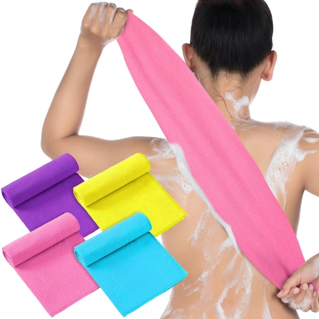 Tatuo 4 Piezas Toallita Coreana Exfoliante Paño Exfoliante Largo Coreano Exfoliante para Espalda para Cuerpo Hombres Mujeres Toalla de Baño Coreana Toallita Exfoliante Japonesa Removedor de Piel Muert