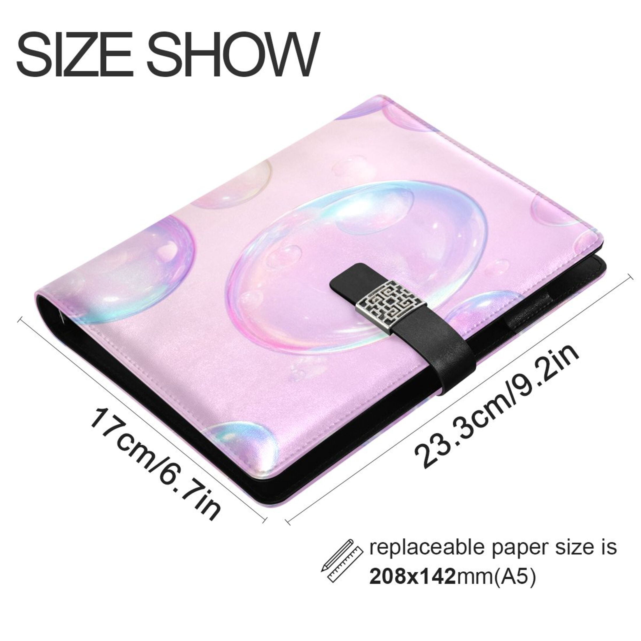 Leather Planner Leather Notebook Notebook Journal Binder Design Pen Pocket Design Convenient for Storage Purple Pretty Bubble