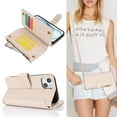 thumbnail image 3 of Crossbody for iPhone 14 Plus Case Wallet【RFID Blocking】with Card Slots Zipper Pocket, PU Leather Magnetic Flip Stand Wrist Strap Lanyard Wallet Case for iPhone 14 Plus, White, 3 of 11