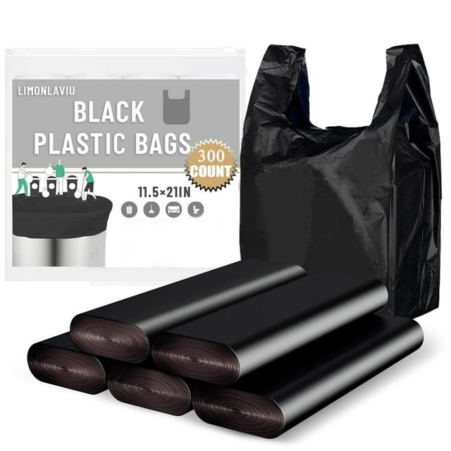 Bolsas de plástico LimonLaViu negras de 11,5 x 6,5 x 21 cm con asas, paquete de 300