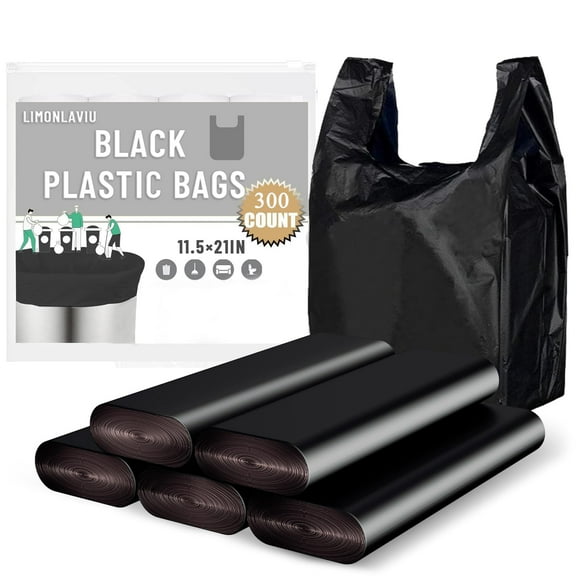 Bolsas de plástico LimonLaViu negras de 11,5 x 6,5 x 21 cm con asas, paquete de 300