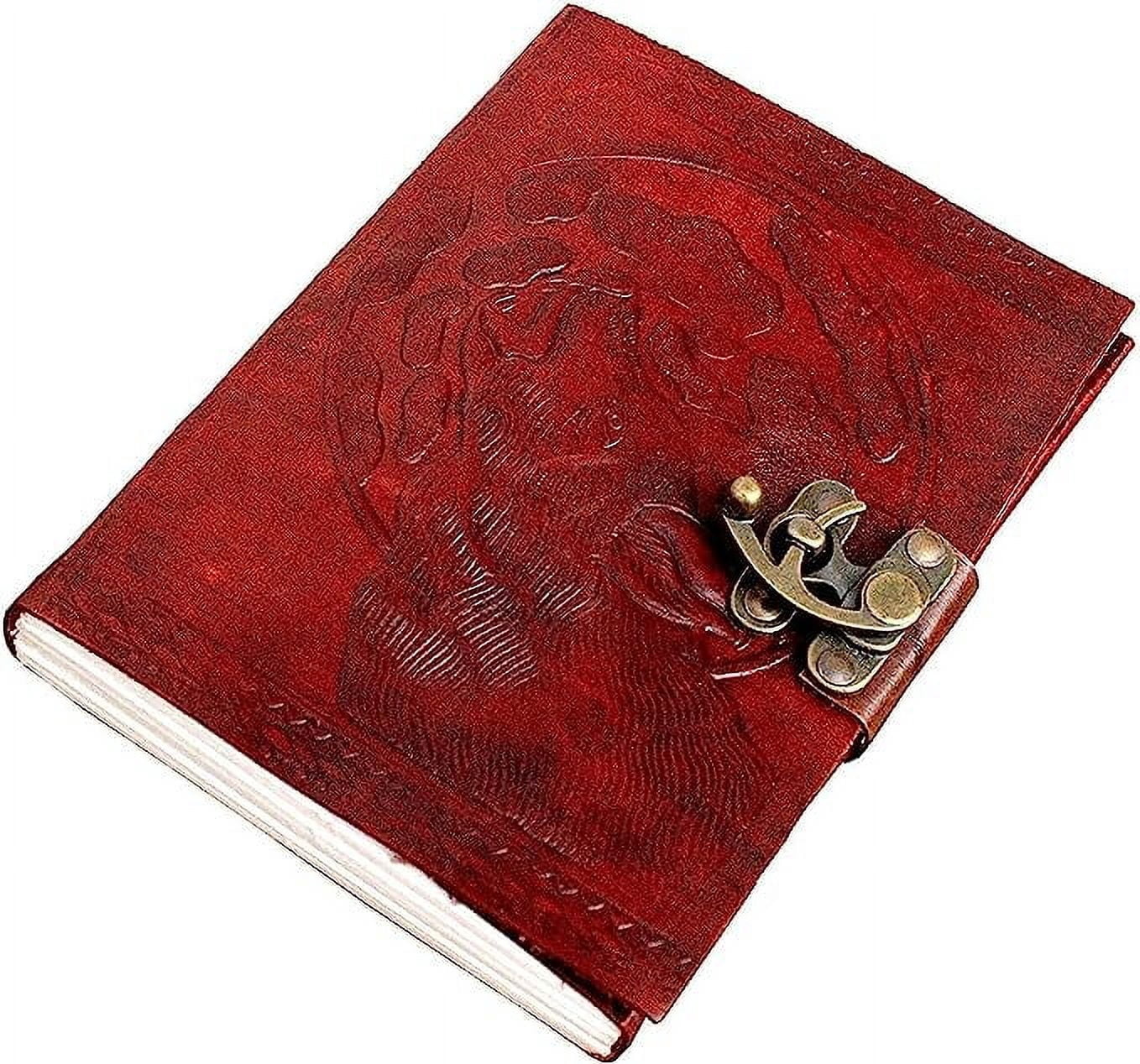 OVERDOSE Wolf Leather Journal With Brass C-Lock - Handmade Journal For Students, Office Bound Leather Journal for men & women | Sketchbook| Notebook Diary - 5 x 7 inches | 12 x 17 cm | A6