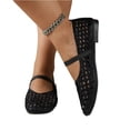 thumbnail image 5 of pwidon Breathable Hollow Mary Jane Flat Shoes for Women, Adjustable Buckle Strap Square Toe Casual Comfort Dress Flats for Summer Black 43, 5 of 5