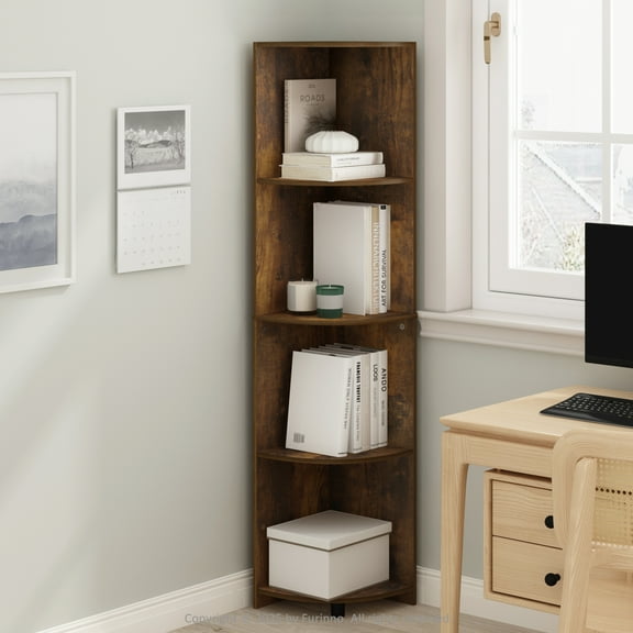 Furinno Basic 4-Tier Corner Multipurpose Standing Shelf, Amber Pine