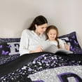 thumbnail image 6 of Feelyou Fashion Monogrammed E Queen Comforter Set, Bling Butterfly Animal Bedding Sets, Black Purple Sequin Print Reversible Bedding Comforter Set, Breathable Home Decor, 3-Piece, 6 of 8