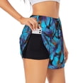 thumbnail image 3 of Lsque Blue Butterflies Printed Women's Running Shorts with Liner Pockets,Elastic Quick Dry Workout Athletic Gym Yoga Shorts,Womens High Waist Shorts-, 3 of 9