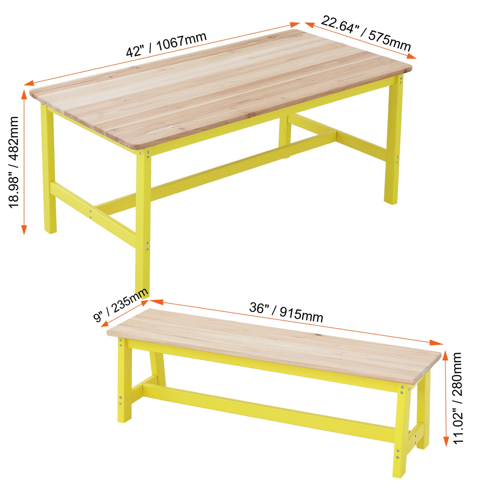 VEVOR Kids Table and Bench Set, Toddler Table and Chair Set of 3, Wood Activity Table for Art, Craft, Reading, Learning