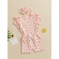 thumbnail image 6 of Aojekbee Baby Girls Summer Outfits Floral Print Short Sleeve T-Shirt and Shorts Cute Headband Set 3 Piece Clothes, 6 of 10