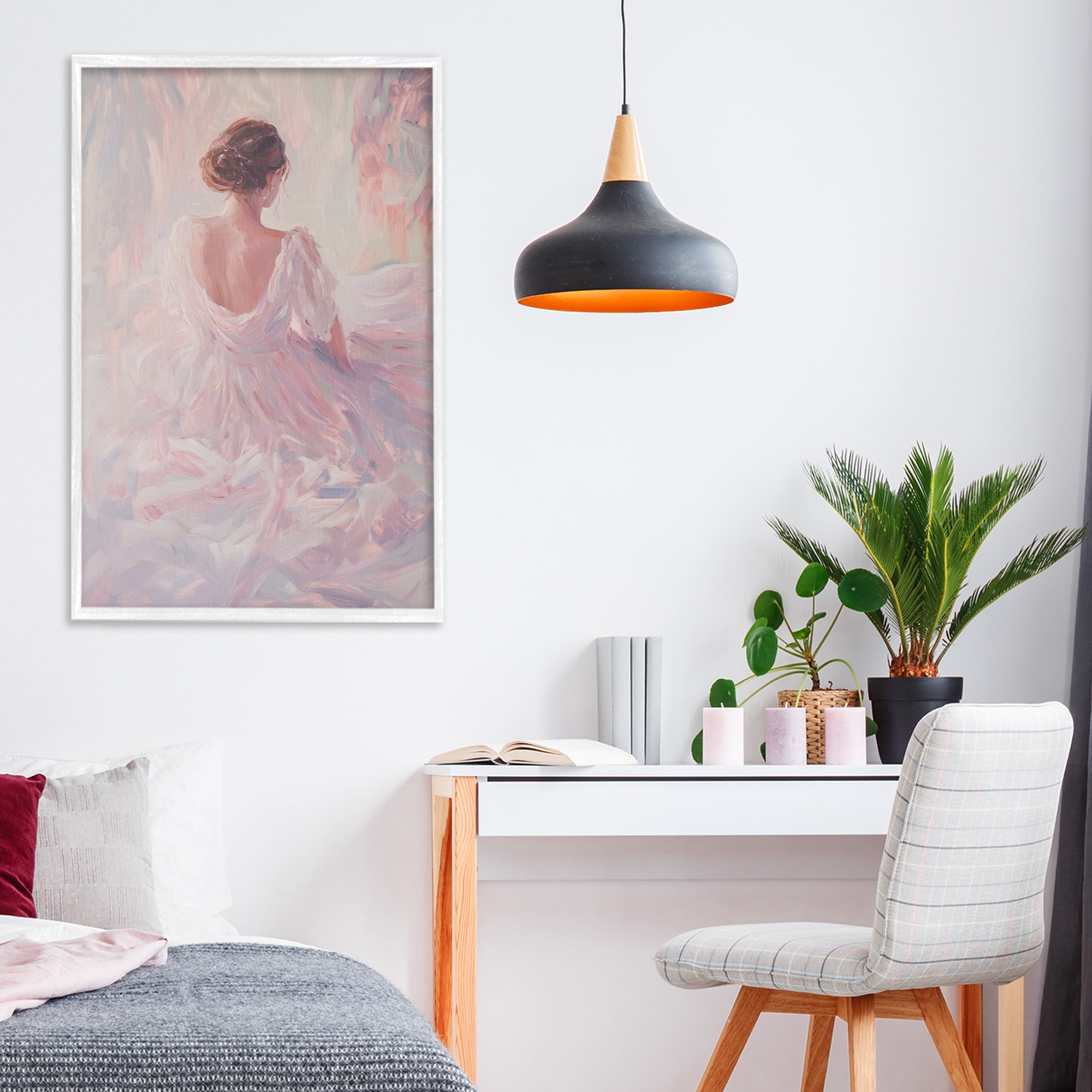 Stupell Industries Graceful Woman in Blush Gown White Framed Giclee Art, design by Petal Prints Design