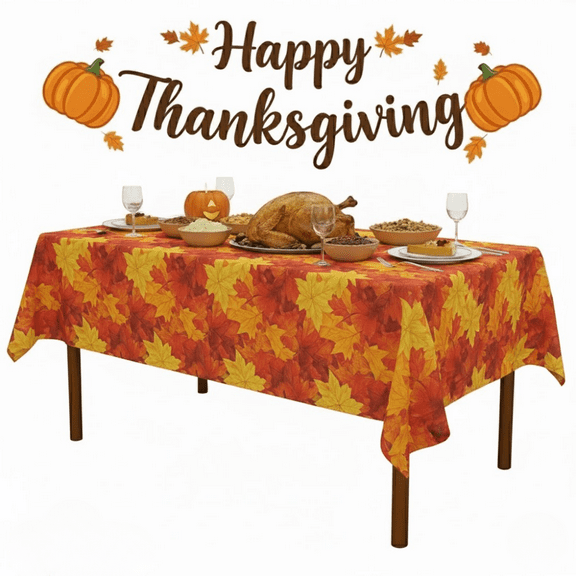PMU Thanksgiving Fall Leaf Rectangular Tablecover - Plastic Table Cloth for Parties, 54 x 108 - Harvest Decorations in Green, Orange, and Red Pkg/1