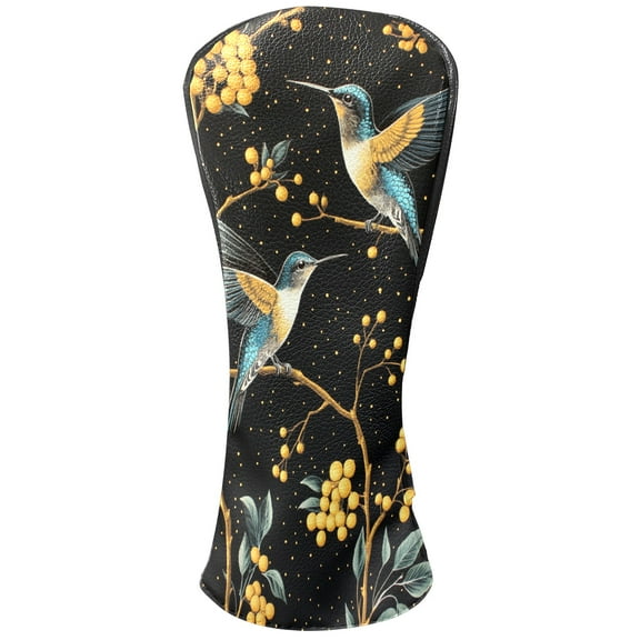 Golf Club Covers PU Leather Waterproof Head Covers for Fairway Woods Hybrids Golden Berry Hummingbird