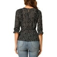 thumbnail image 3 of Allegra K Women's Casual Round Neck 3/4 Sleeve Floral Peplum Tops, 3 of 6