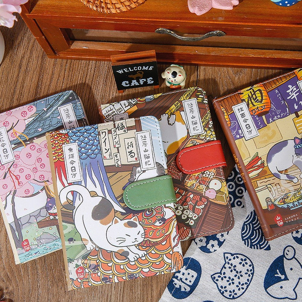 Cute Travel Journal Pu Leather Cover Journal Notebook Kawaii Japanese Sketchbook Journal Diary with Magnetic Buckle