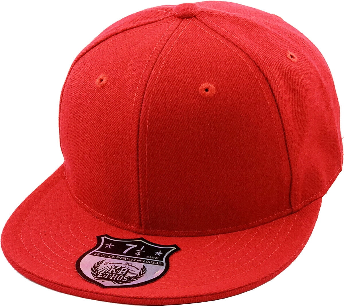 Premium Solid Cap Baseball Cap Hat, Flat Bill / Brim NEW, Red, 7 - Walmart.com