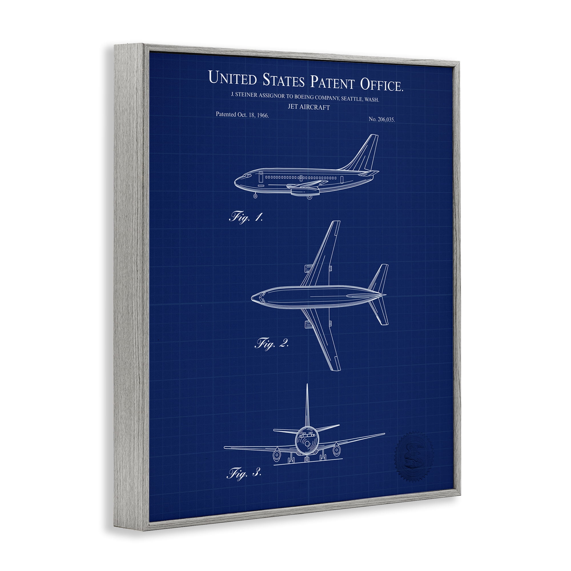 Stupell Industries Jet Aircraft Blueprint Transportation Painting Gray Framed Art Print Wall Art, 11 x 14