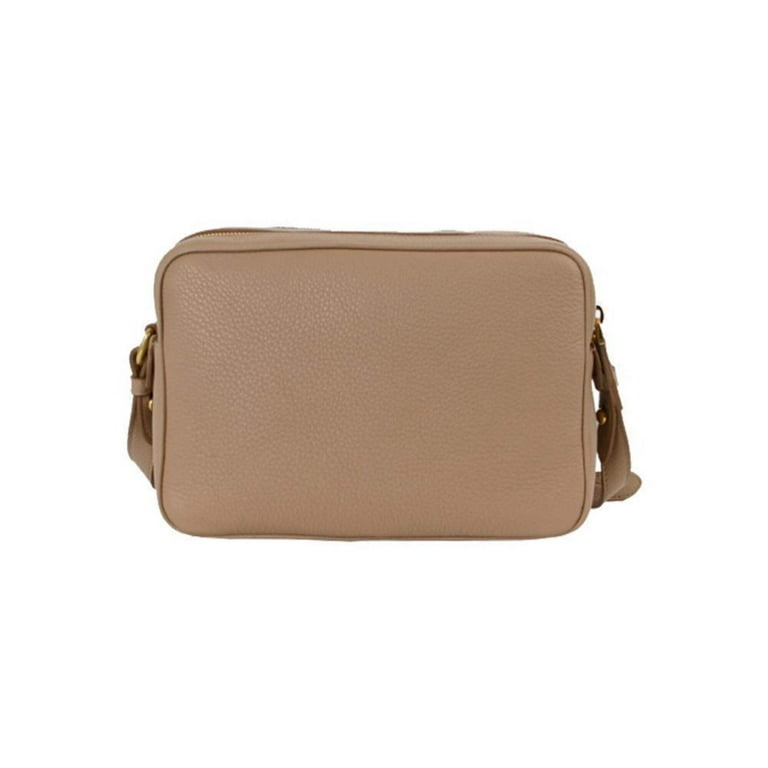 New Prada Beige Vitello Phenix Leather Double Zip Crossbody