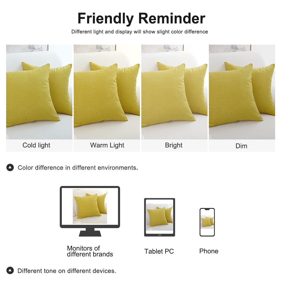 Unique Bargains 2-Pack Solid Waterproof Decorative Throw Pillow Covers Yellow 20" x 20"