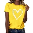 thumbnail image 2 of Hauts pour Femmes Saint-Valentin Manches Courtes Imprimé Cœur Col Rond T-Shirt Décontracté Jaune TTTTG, 2 of 6