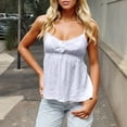 thumbnail image 2 of VNKIDY Womens Solid Color V Neck Spaghetti Strap Camisole Ruffled Bust Smocked Waist Sleeveless Summer Top For Casual Daily Wear White, 2 of 5