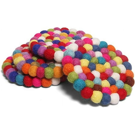 

Nvzi -b Super Absorbent Drink Coasters - Round- Scratch Free - Self Drying -Multi Color- Handmade - Naturally Dense and Absorbent Wool Decor