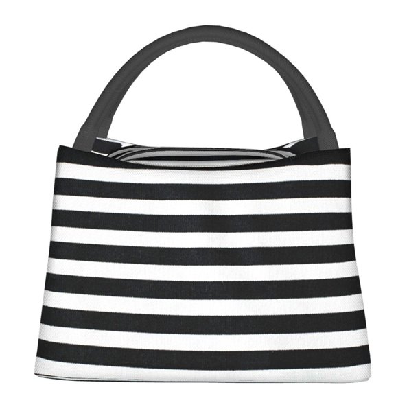 Fotbe Black And White Stripes Bolsa Térmica Portátil con Estampado, Bolsa de Entrega de Alimentos Aislada, Bolsa Reutilizable de Gran Capacidad para Comidas y Supermercado