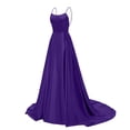 thumbnail image 4 of Women's Satin Halter Backless Maxi Dress - A-Line Cross Strap Side Slit with Pockets, Purple, L, 4 of 5