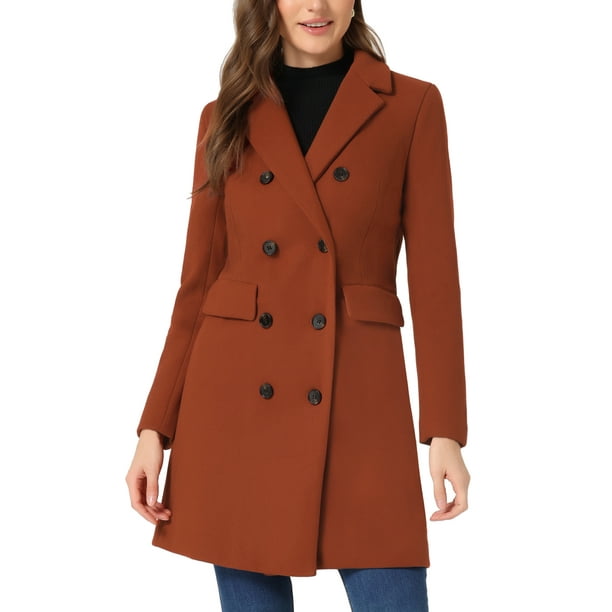 Abrigo de invierno para mujer INSPIRE CHIC, con solapa muesca, doble botonadura, abrigo tipo trench, talla XL, marrón rojizo