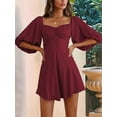 thumbnail image 5 of Womens Summer Dresses Square Neck Tie Back Lantern Sleeve Ruffle A-Line Casual Dress Wine Red S, 5 of 9