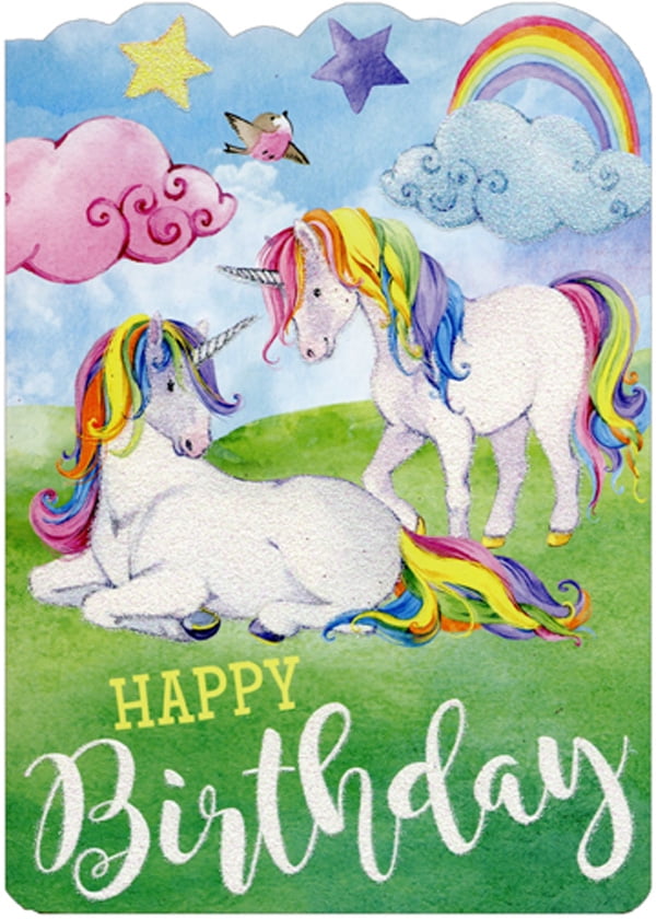 Paper House Productions Rainbow Mane Unicorns Die Cut Glitter Birthday Card For Girls
