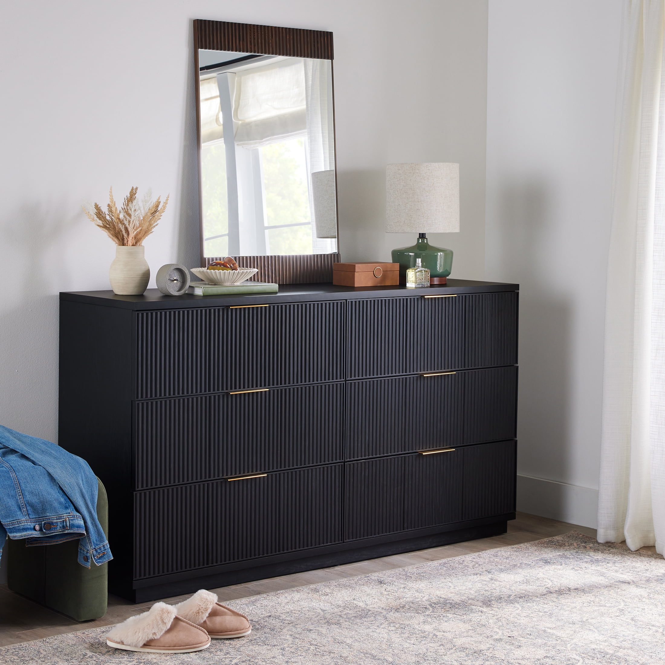 Better Homes & Gardens Lillian Fluted 6 Drawer Dresser, Black Finish