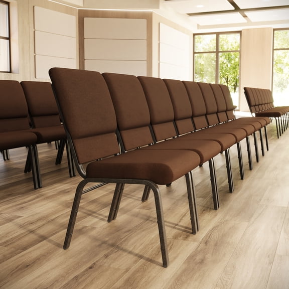 Flash Furniture 4 Pack HERCULES Series 18.5''W Stacking Church Chair in Brown Fabric - Gold Vein FrameNative AmericanNative
