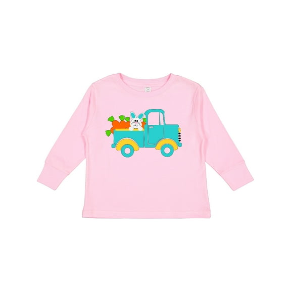 Inktastic Cute Easter Bunny in Blue Truck with Carrots Boys or Girls Long Sleeve Toddler T-Shirt