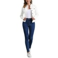 thumbnail image 2 of Chaquetas de mezclilla para mujer INSPIRE CHIC con cuello alzado, mangas largas, chaquetas de jean cortas, blancas, talla M, 2 of 6