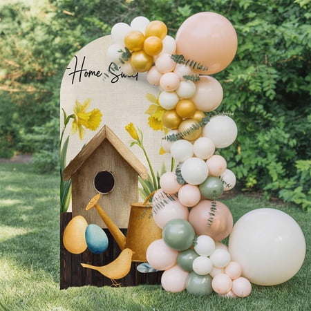 Spring Eggs Arch Backdrop Cover 5 FT Kettles Yellow Flower Linen Texture Home Farm Wedding Arch Cover Stretchy Backdrop Stands Covers for Birthday Party Ceremony Banquet Decor