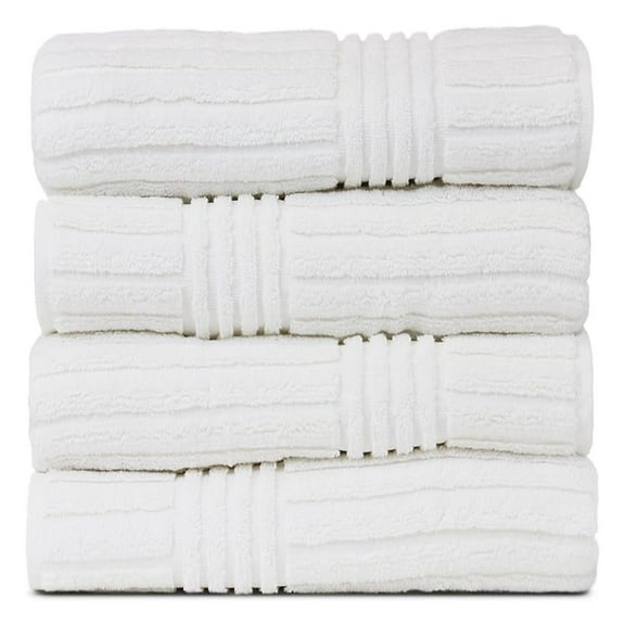 Turkish Cotton Towels Set of 4 - 750 GSM Ribbed Bath Towels, White - Hotel Spa Quality, Absorbent & Soft Bath Towel - Set of 4