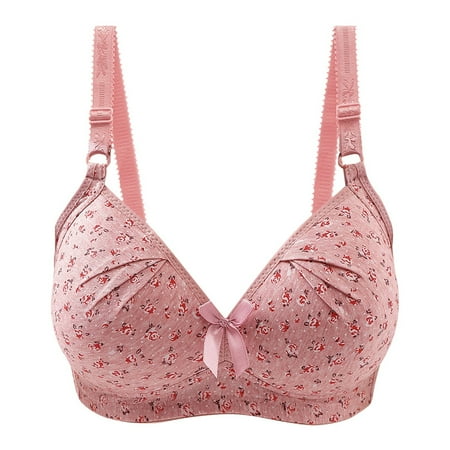 

ZMHEGW Bras for Women Wire-Free Chest Pad Bra Solid Print Pink Xxxxl 1-Pack