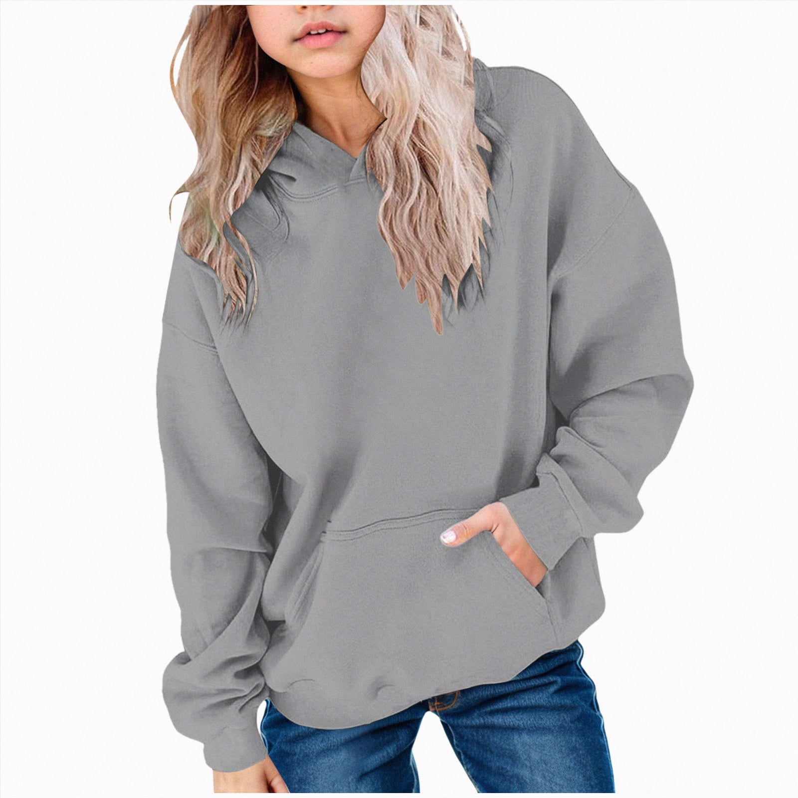 UAYOTSE Teen Girls Cute Trendy Youth Long Sleeve Oversized Hooded Sweatshirts Tween Tops Winter Preppy Clothes(Grey##12 7-8 Years)