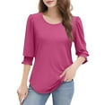 thumbnail image 5 of bbyeadc Pink Tops for Women Round Neck Smocked Cuff Ruched Shirts Three Quarter Sleeve Dressy Casual Loose Fit Basic Trendy Tops Summer Basic Business Casual Blouses, Hot Pink 2XL, 5 of 7