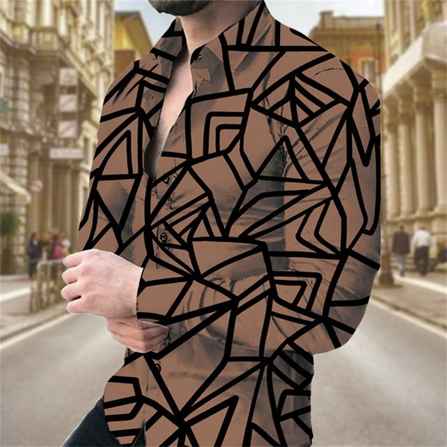 Camisas de moda con estampado floral de hojas para hombre, camisas de manga larga con solapa y estampado 3D, ropa informal vintage de calle genial, blusas ajustadas para hombre