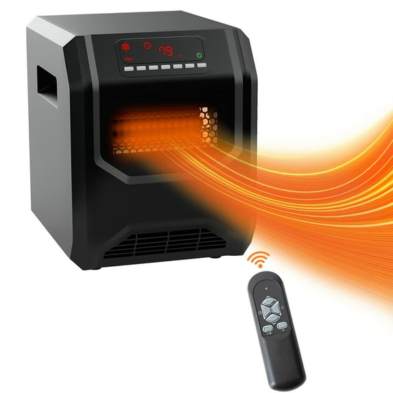 Space Heater with Remote Control, 1500W/750W Portable Electric Infrared Heaters with Timer and Thermostat, Small Space Heater Fan for Office, Overheat and Tip-Over Protection, 3 Heat Settings, L2740