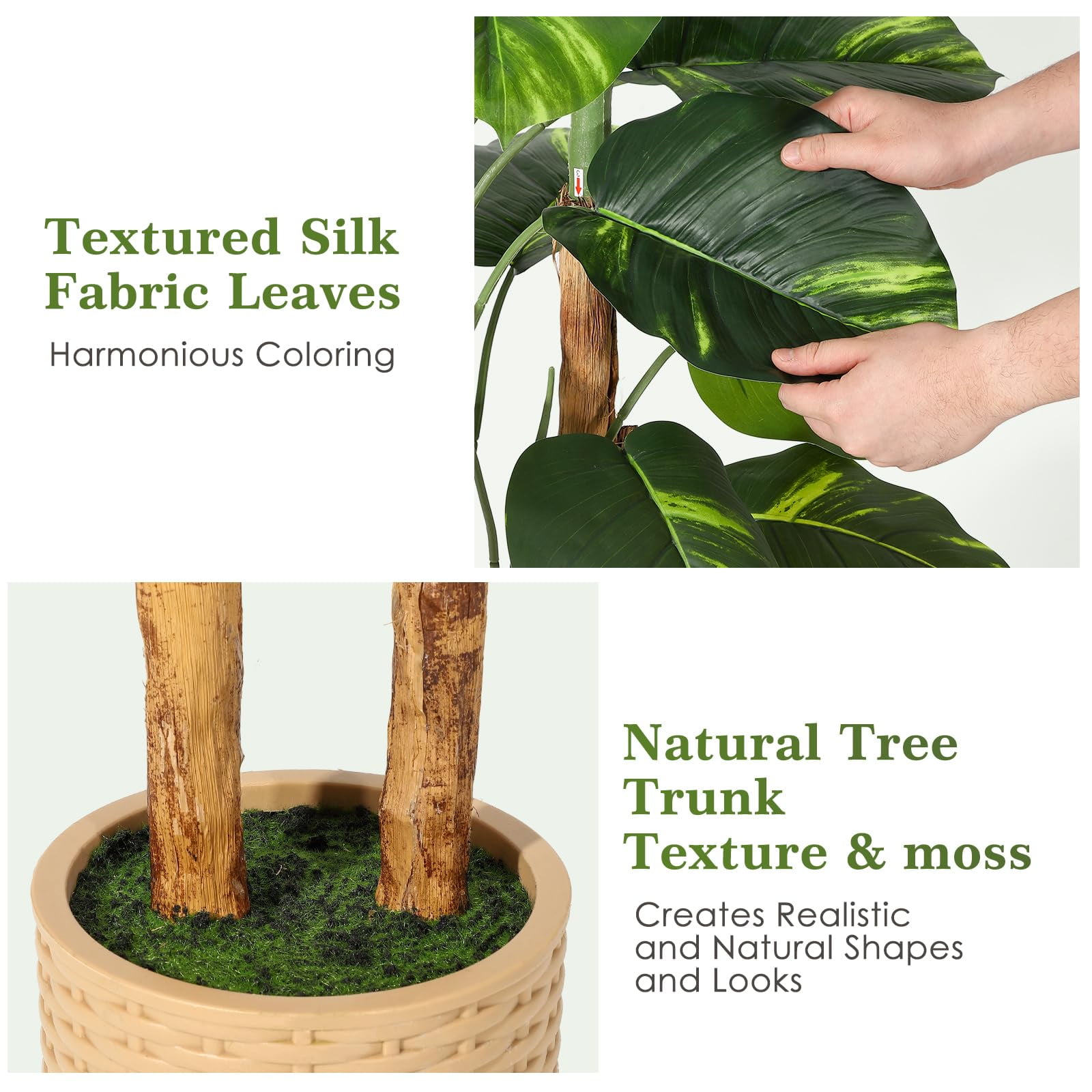 Huisuilinss Artificial Scindapsus Aureus Plant,Faux Golden Pothos Plant,Artificial Golden Dieffenbachia Floor Plants In Pot,Indoor Fake Tree For Home Office Garden Decor