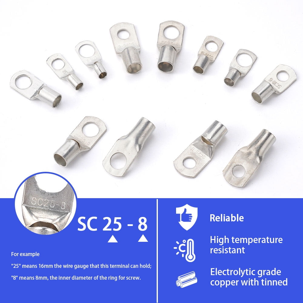 Hormy Battery Cable Lug Crimping Tool, 10-1/0AWG Crimping Tool with 60PCS Copper Ring Terminals 80 PCS Heat Shrink Tubing for Heavy Duty Wire Lugs