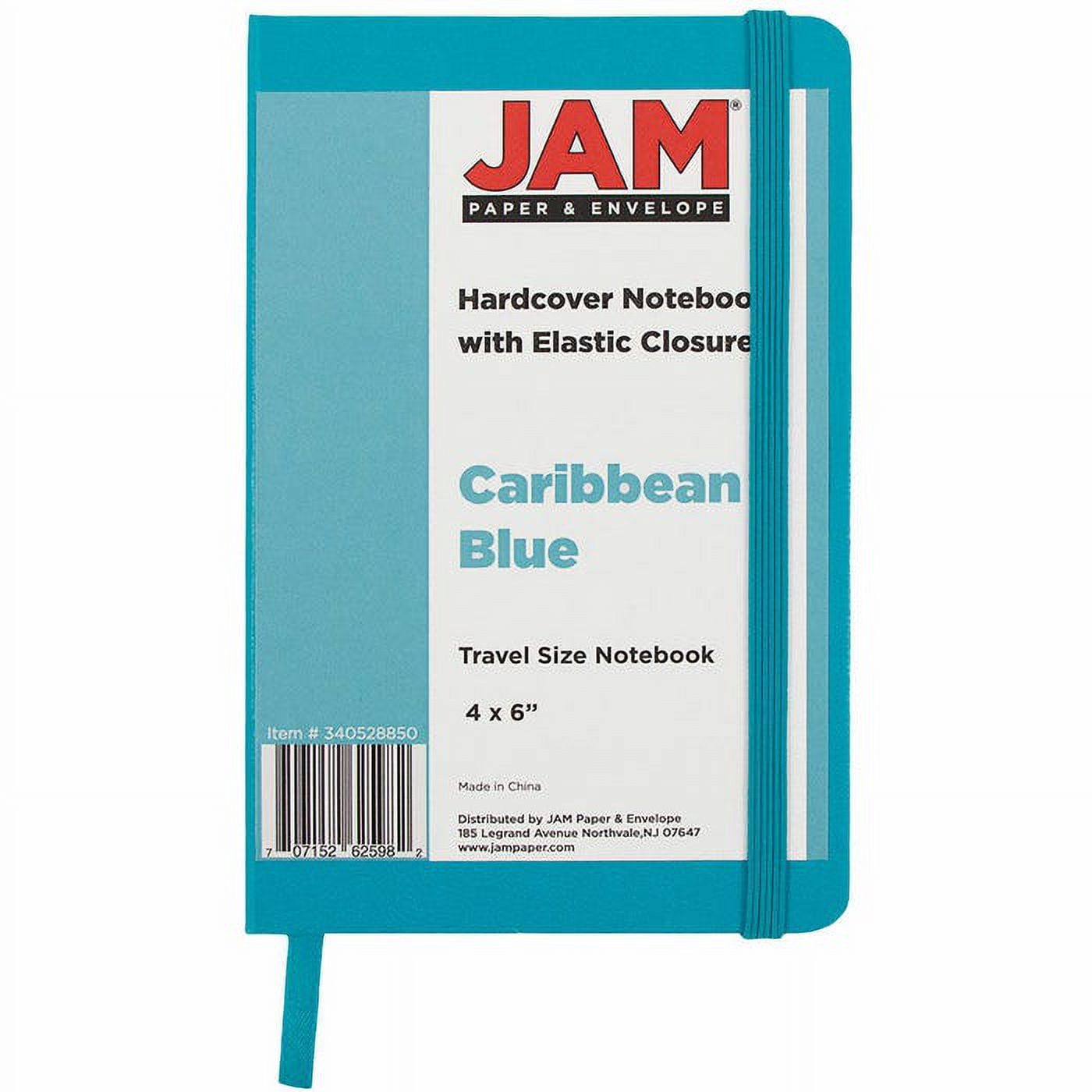 JAM Paper Hardcover Notebook with Elastic Band, Travel Size Journal, 4 x 6, Caribbean Blue, 70 Lined Sheets, Sold Individually