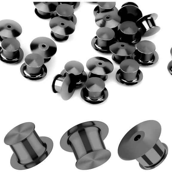 Poscoverge Metal Pin Backs,20 Pieces Keepers Clasp Needle Back Lock Flat Head clamp Badge Fastener Tie Tack Lapel Brooch Enamel Lapel Pins Lock and DIY Crafts,Without Needle - Black