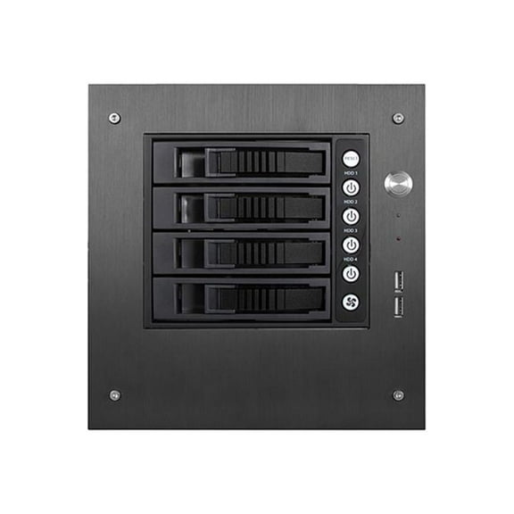 iStarUSA S-35-B4BK Black Aluminum / Steel Tower Compact Stylish 4 x 3.5" Hotswap mini-ITX Tower - Black HDD Handle