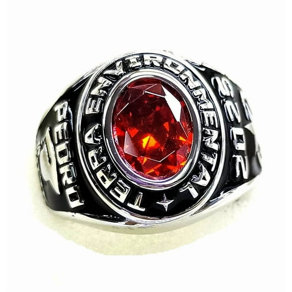 USA Jour Nouveau Jewelry Personalized Class Ring for Men, Customized Graduation Gift, Classic Oval Men's Class Ring - Platinum Plated Sterling Silver