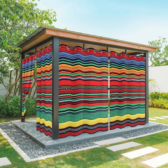 Boho Outdoor Curtains for Patio Waterproof, Bohemian Colorful Stripes Retro Abstract Rainbow Grommet Curtains for Porch Outside Privacy Drape for Gazebo Garden Pergola, 1 Panel, 54x84in