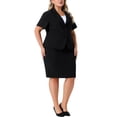 thumbnail image 4 of Conjunto de traje de oficina para mujer de talla grande de 2 piezas, con blazer de manga corta y falda lápiz, con botón 1X en negro, 4 of 6